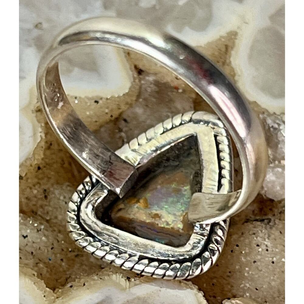Natural Australian Boulder Opal Sterling Silver Ring Sz 6 Southwestern Handmade - Picture 12 of 16